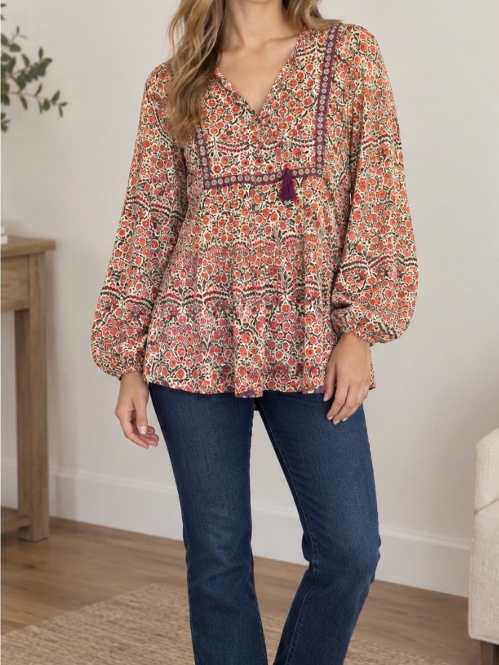 Rusttydustty Boho-Style Long Sleeve Peasant Blouse